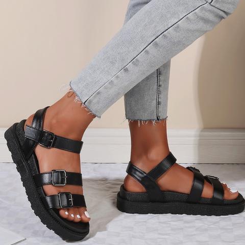 Minimalist Buckle Decor Flatform Sandals