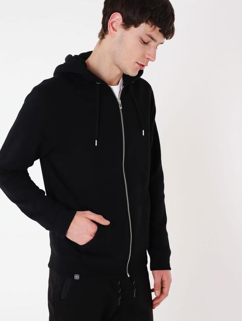 Felpa Aperta Con Zip E Cappuccio Nero