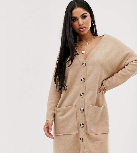 Asos Design Petite Oversized Super Soft Button Through Dress-beige