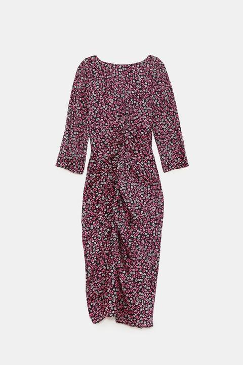 Vestito Con Stampa Floreale E Arricciatura