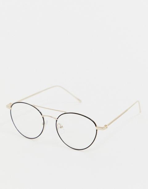 Reclaimed Vintage – Inspired – Runde Sonnenbrille In Schwarz Mit Doppeltem Brauensteg, Exklusiv Bei Asos