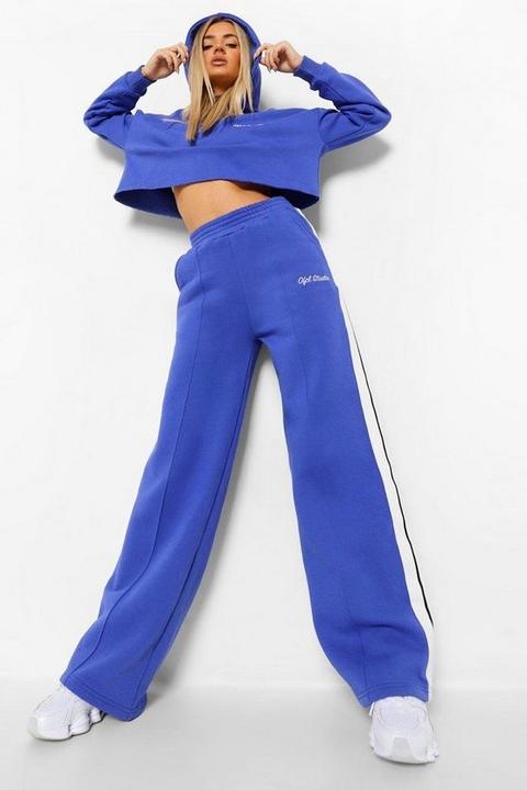 Womens Cropped Tape Hoodie & Wide Leg Joggers - Blue - S, Blue