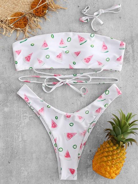 Bikini A Fascia Con Stampa Anguria White