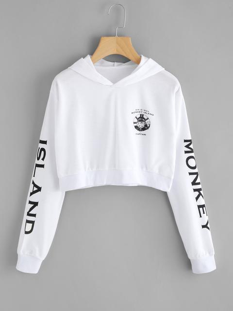 Letter Print Crop Hoodie