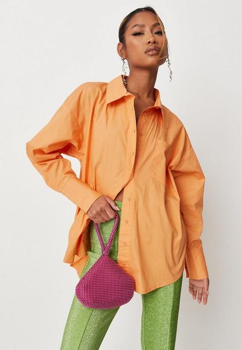 Petite Orange Extreme Oversized Poplin Shirt, Orange