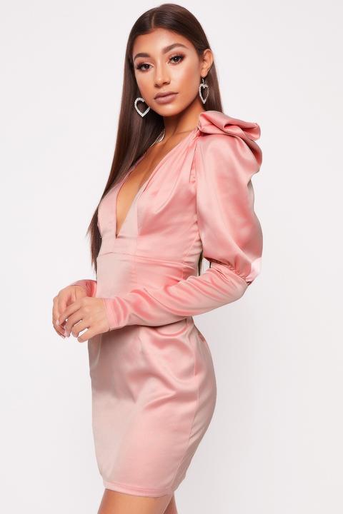 Piper Pink Plunge Puff Sleeve Dress