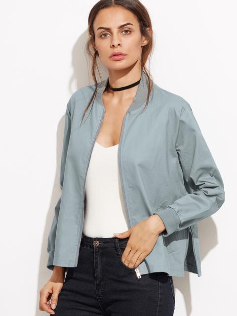 Grey Side Zip Bomber Jacket