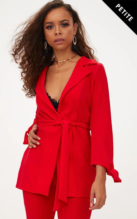 Petite Red Tie Sleeve Jacket