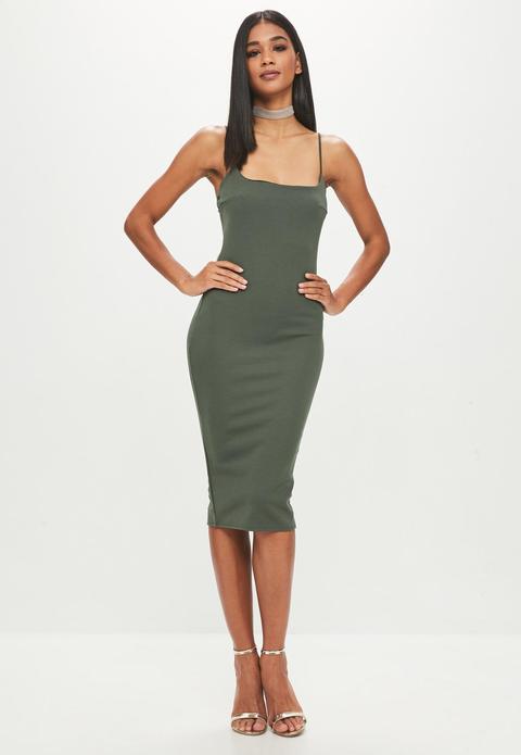 Green Strappy Midi Dress, Beige