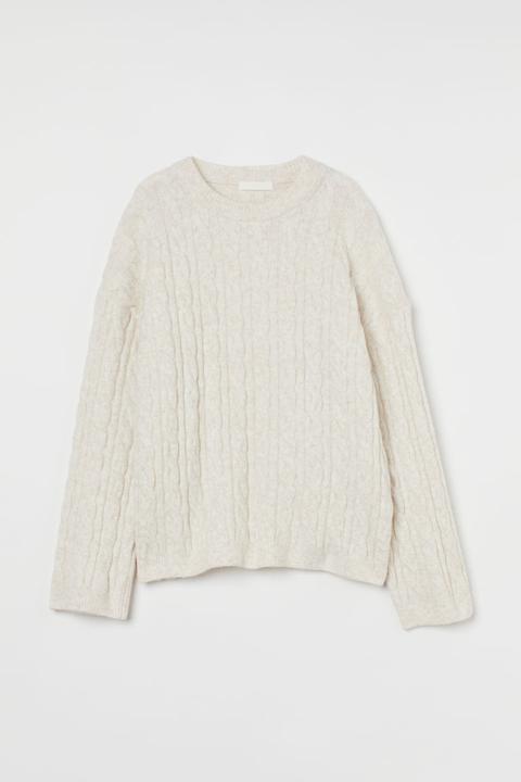 Pull En Maille Torsadée - Beige