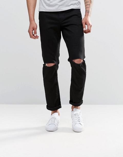 Asos - Jeans Slim Elasticizzati Neri Con Strappi Alle Ginocchia - Nero