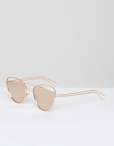 Gafas De Sol De Ojos De Gato En Dorado Rosa Con Barra Superior De Alambre Y Puente Doble De Asos