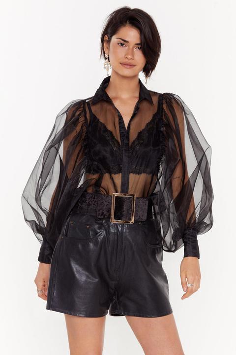 Womens Chemisier Transparent En Organza À Manches Ballon - Noir - 34, Noir