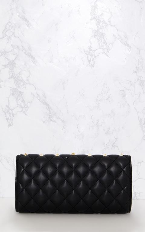 Black Quilt Studded Clutch