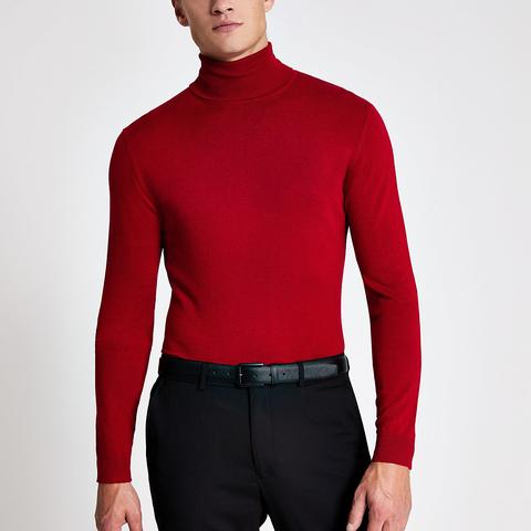 Red Long Sleeve Roll Neck Slim Fit Jumper