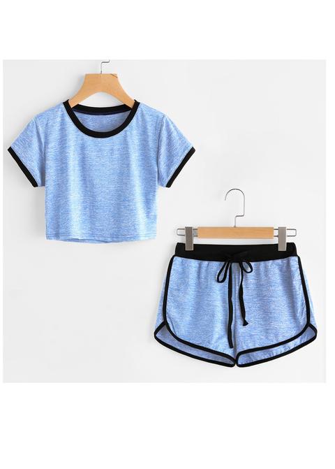 Ringer Slub Tee With Drawstring Waist Shorts