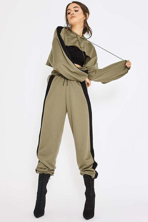 Khaki Joggers - Pia Mia Khaki Stripe Sweat Joggers