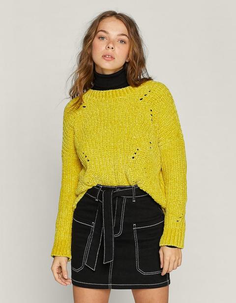 Pullover Di Ciniglia Con Trecce Giallo