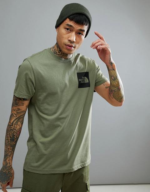 The North Face - T-shirt Fine Verde Con Riquadro E Logo - Verde