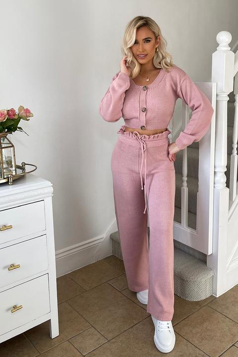 Pink Trousers - Billie Faiers Pink Paperbag Knitted Trousers