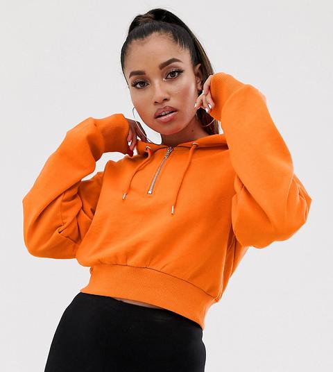 Sudadera Corta Con Capucha Y Media Cremallera En Naranja Sangre De Asos Design Petite-negro