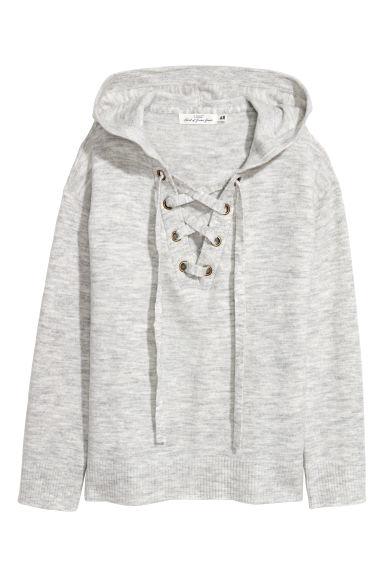 H & M - Pullover Con Cappuccio E Lacci - Grigio