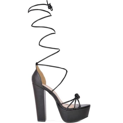 Emma - Platform Lace Up Heels In Black Pu