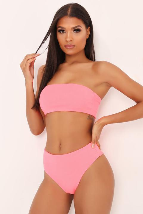 Neon Pink Jersey Bandau Bralet & High Waisted Briefs Set