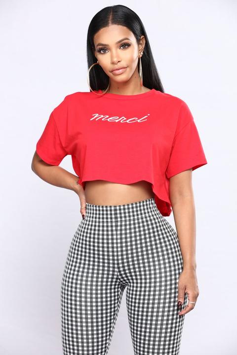 Merci Crop Tee - Red/white