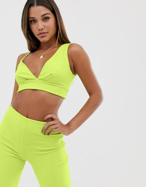 Club L London - Top Corto Monospalla A Busto Lime In Coordinato - Verde