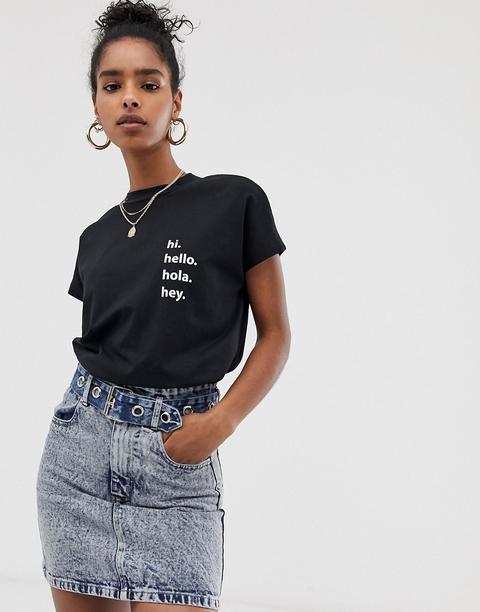 Noisy May Hello Slogan High Neck T 