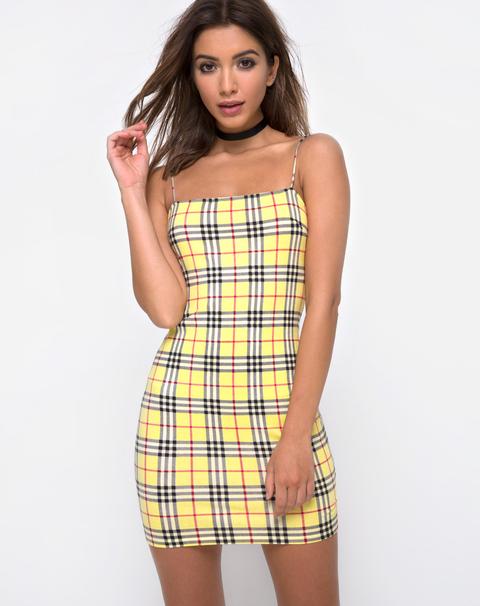 Selah Bodycon Dress In Yellow Check By Motel