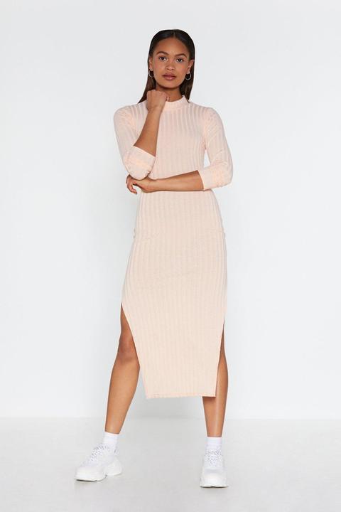 Womens Slit Your Stide Ribbed Midi Dress