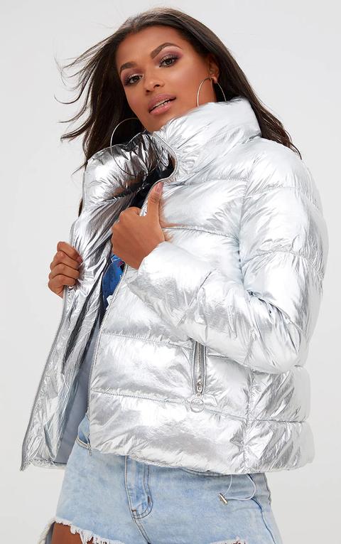 Silver Foil Puffer Jacket, Grey