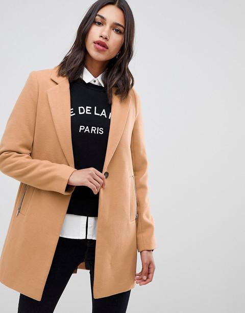 Asos Design - Cappotto Boyfriend Con Tasche Con Zip - Crema