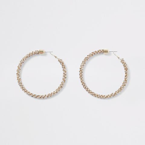 Gold Colour Diamante Hoop Earrings