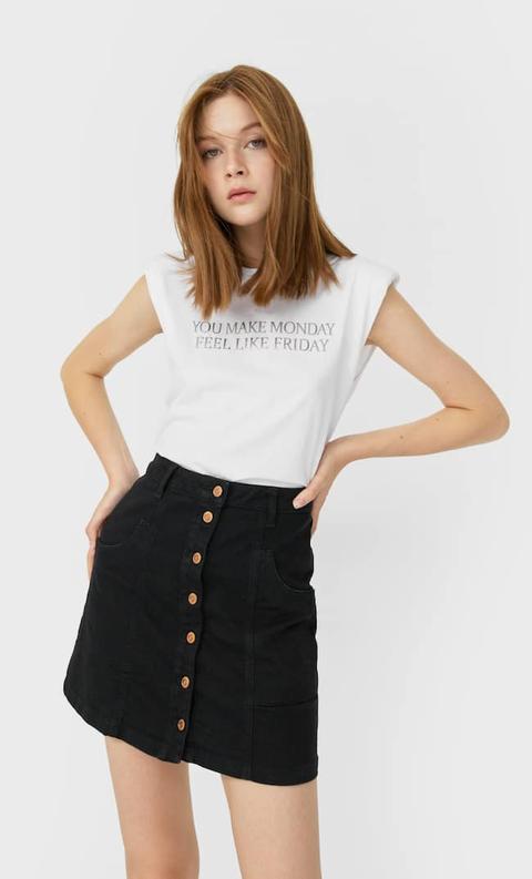 Stradivarius Jupe Denim Boutons Femme Gris Foncé 34
