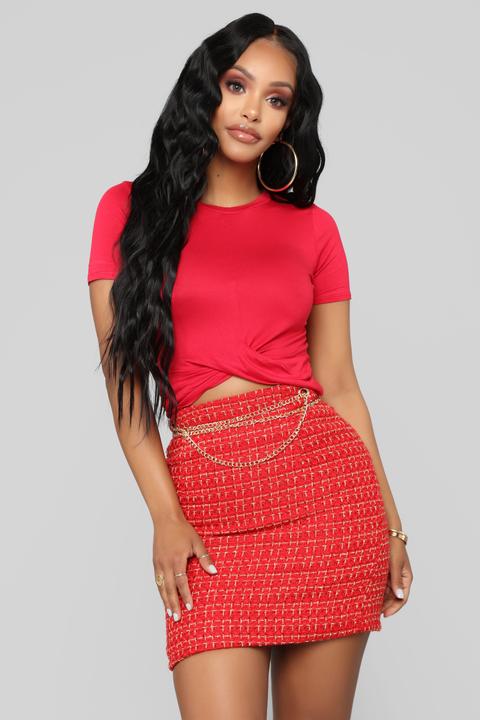 Hailey Front Twist Cropped Top - Red