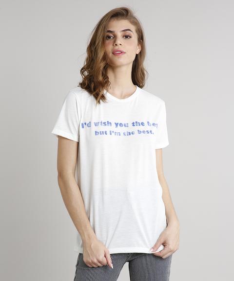 T-shirt Feminina Mindset "i'm The Best" Manga Curta Decote Redondo Off White