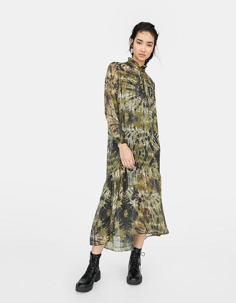 Robe Longue Asymétrique Imprimée Kaki
