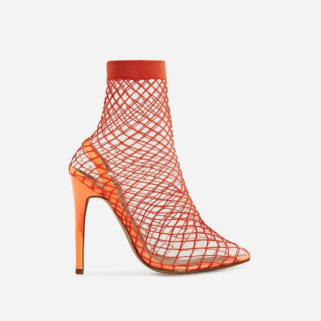 Juan Fishnet Perspex Heel In Neon Orange Patent, Orange Neon Orange Patent Court Heels | Missguided