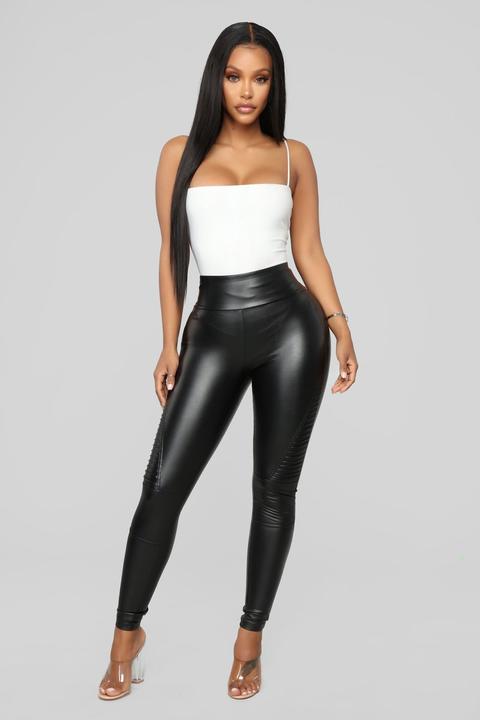 Lets Ride Moto Faux Leather Leggings - Black