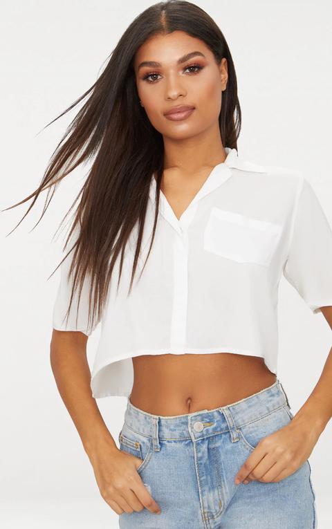 White Crop Oversized Shirt, White