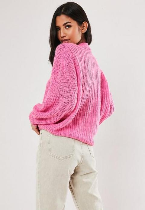 Pink Knit Drop Shoulder Cropped Cardigan, Pink from Missguided on 21 ...