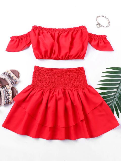 Completo Gonna-top Con Increspature Red