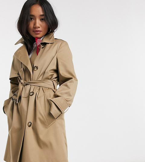 Asos Design Petite Trench Coat In Stone-neutral