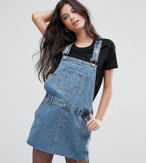 Asos Petite Denim - Vestito Salopette Di Jeans Blu Medio Slavato - Blu