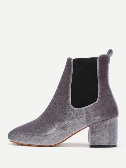 Two Tone Velvet Elastic Ankle Boots