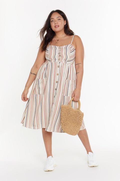 Rust Stripe Button Front Strappy Dress