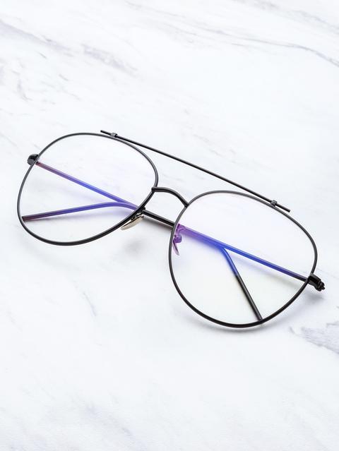 Black Frame Clear Lens Double Bridge Glasses